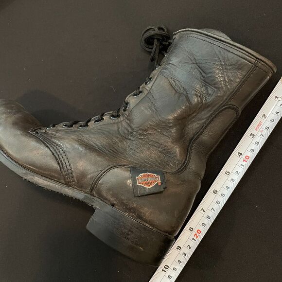 ~ Harley-Davidson 9.5 Men Motorcycle Boots Steel Toe Black Leather Zip Lace W11 - Picture 6 of 16